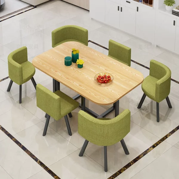 會議桌 -原木色桌+綠布6椅