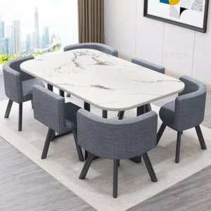 會議桌 -白理紋+灰布6椅
